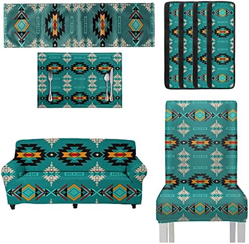 GLENLCWE Yerli Afrika Aztek Geometrik Baskı Streç Kanepe Slipcover Oturma Odası için Set İçerir Sandalye Kapakları Masa Koşucu