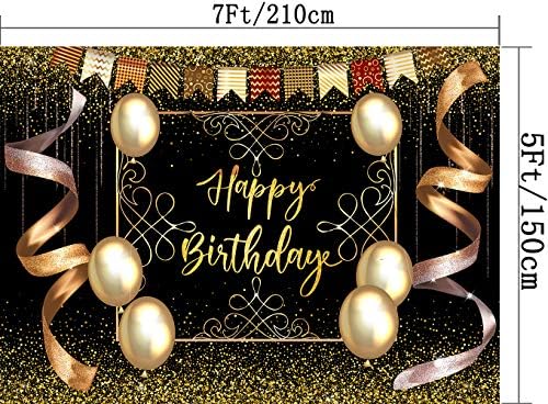 Dephoto Mutlu Doğum Günü Partisi Fotoğraf Backdrop Altın Balon Kurdela Bayrak Kek Masa Afiş Dekorasyon Bebek Duş Arka Plan