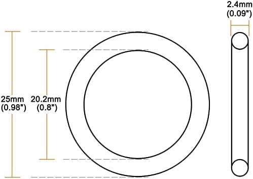 EuısdanAA Nitril Kauçuk O-Ringler 25mm OD 20.2 mm ID 2.4 mm Genişlik, Metrik Buna-N Sızdırmazlık Contası, 10'lu Paket (Cuntas