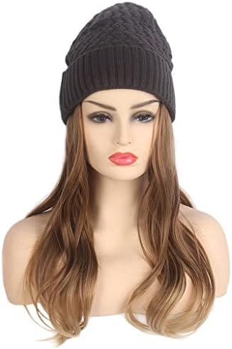 KLHHG Örme şapka peruk moda Avrupa ve Amerikan bayanlar saç şapka bir uzun kıvırcık kahverengi peruk şapka bir