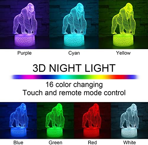 Gorilla 3D Illusion gece ışık-16 renk değiştirme masa masa lambası uzaktan kumanda ve akıllı dokunmatik - Noel / yatak odası