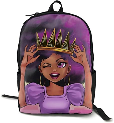 Afro Siyah Kız İle Mor Saç 2021.04.21 Sırt Çantası Rahat Laptop Sırt Çantaları Gençler için Dayanıklı Rahat Sırt Çantası gizli