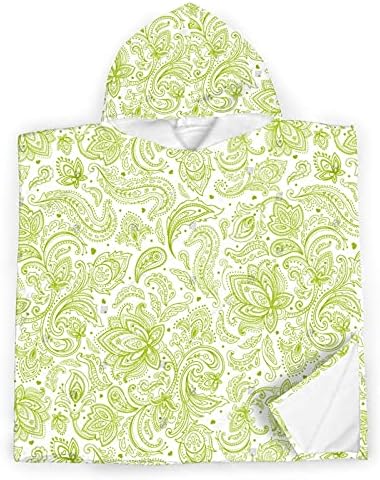 HİONHSW Yeşil Paisley Vintage Çiçekli Kapşonlu Bebek Havlu Yüzmek Plaj Banyo Havlusu Çocuk Erkek Kız 2 ila 7 Yaşında, 24x24