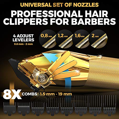 OVLUX Saç Kesme Makineleri Erkekler için Profesyonel Saç Kesme Makası Korumaları ile Tam Metal Gövde ve Şarj Tabanı ile Akülü