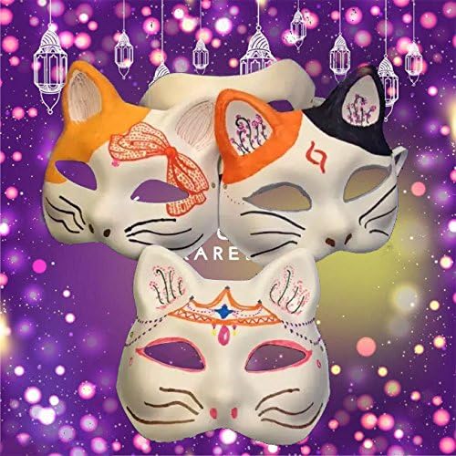 Himine 9 ADET DIY Beyaz Kağıt Maskesi Boş El Boyalı Maske (Kedi)