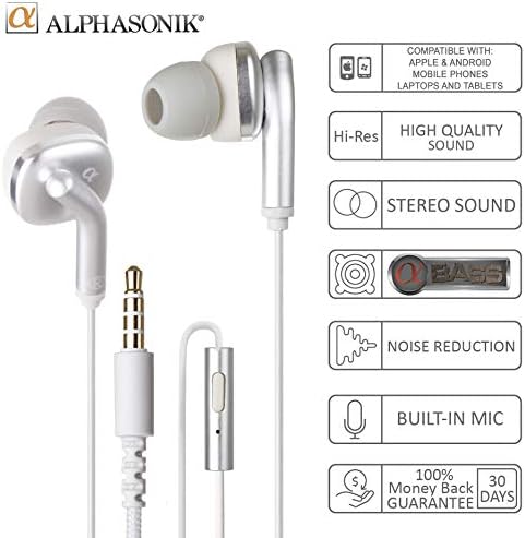 Alphasonik Premium Kulak İçi Gürültü İzolasyonlu Kulaklık Kulaklık/Kulaklık / Stereo Mikrofonlu ve Uzaktan Kumandalı Kulaklıklar
