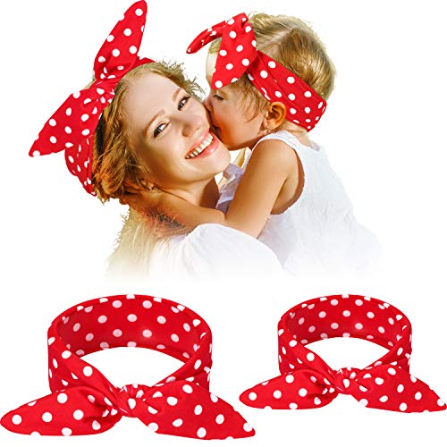 Ebeveyn Bebek Kız Türban Kafa Bandı Kulaklar Kafa Bandı 2 Adet Bebek Kız Kırmızı siyah Ekose Kafa Bantları için Yay ile Anne