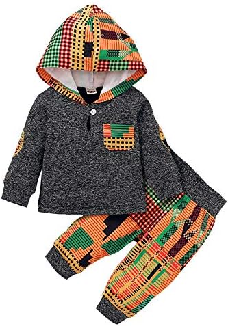 Yürüyor Bebek Boys Dashiki Afrika Kapüşonlu Sweatshirt Üst, Legging Pantolon 2 Adet Güz Kış Giysileri