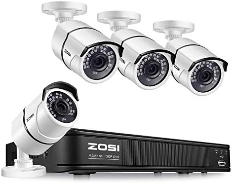 ZOSI H. 265 + 1080 p Güvenlik Kamera Sistemi, 5MP Lite CCTV DVR 4 Kanal ve 4x2 MP 1080 P Kamera Açık Kapalı 120ft Gece Görüş