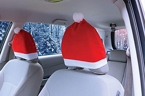 2 Paket Set Santa Şapka Araba Koltuğu Kafalık Kapakları olarak Sevimli Araba Dekor İç Araç Aksesuarları-Araba Noel Süslemeleri