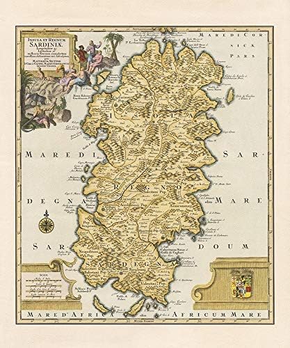 Posterazzi Koleksiyonu Antik harita Sardunya Ada Poster Baskı Anonim tarafından (12x10)