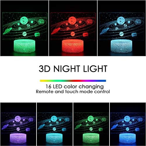 Koyya 3D Güneş Sistemi Gece Lambası Hediye Çocuklar için-3D Led Illusion Lamba Üç Desen ve 16 Renk Değişimi Dekor Lambası Uzaktan