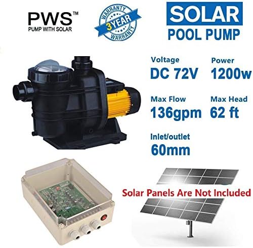 PWS Güneş Enerjili Yüzme Havuzu Pompası, 72VDC, 1.6 HP, 62ft, 136GPM, MPPT Kontrolörlü Güneş Enerjili Su Pompası, Tuzlu Su