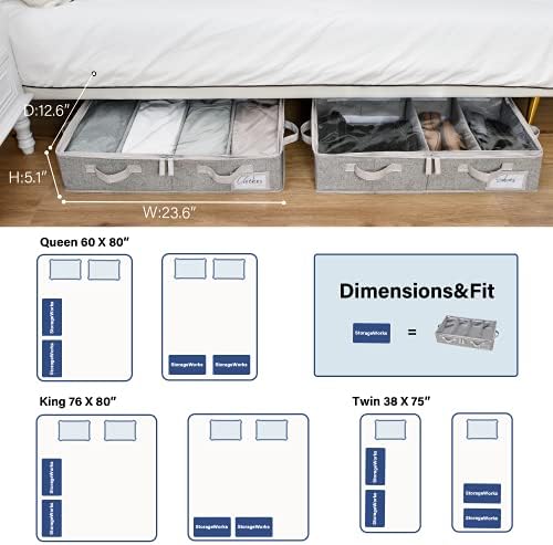 StorageWorks Yatak Altı Saklama Kutusu, Giysi, Battaniye ve Ayakkabı için Yatak Altı Giysi Saklama Kutusu, Katlanabilir Yatak