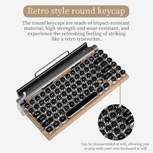 Retro Mekanik Klavye, Dayanıklı Nokta Retro Klavye Punk Klavye Tuş, USB Kablolu ve Bluetooth Kablosuz Klavye, Telefon ve Ped