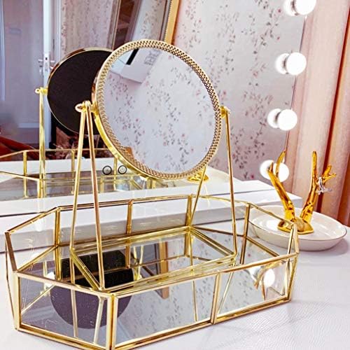 JJZI-L Seyahat Ayna Poligon Depolama Ayna, Metal Yaratıcı Tepsi Ayna Parfüm Aromaterapi Cilt Bakım Ürünleri Depolama Tepsisi