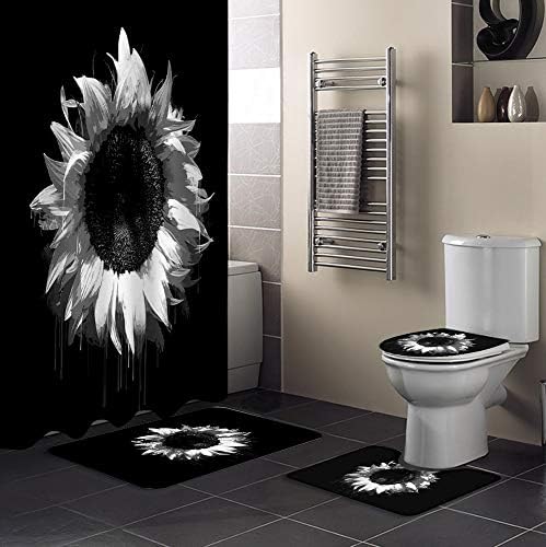 COLORSUM 4 Parça Duş Perde Seti ile Kaymaz Kilim, Tuvalet Kapağı, banyo Paspas Çiçek Su Geçirmez Dayanıklı Duş Perde ile 12