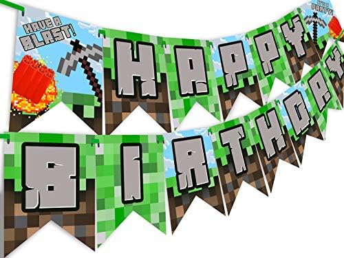 Oyun Piksel patlama Mutlu Yıllar Afiş-Piksel Parti Malzemeleri-Madenci Parti Süslemeleri-Patlama