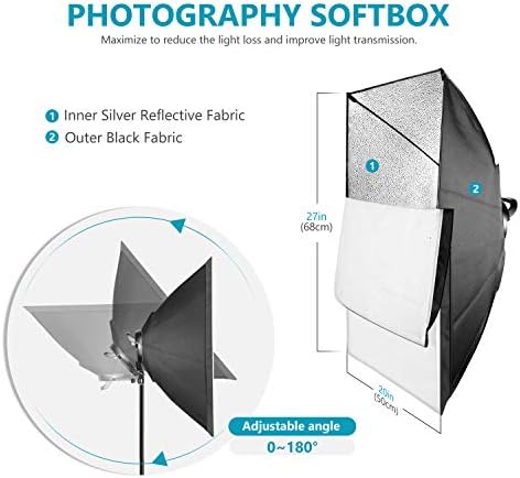Neewer Fotoğrafçılık LED Softbox Aydınlatma Kiti: 2'li Paket 45W Kısılabilir 3000-5500K LED ışık Kafası, 20x27 İnç Yumuşak