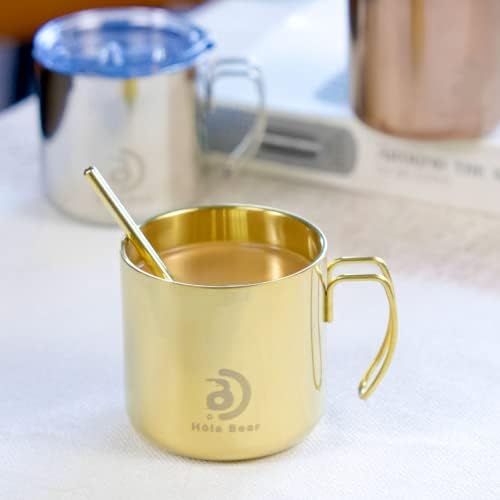 Holabear Yalıtımlı Paslanmaz Çelik 13oz Günlük Kamp Kahve Kupa, Sürgü Kapaklı ve Saplı, Bulaşık Makinesinde Yıkanabilir (Altın)