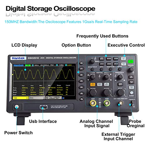Hantek DSO2D10 Dijital Osiloskop 2CH 1gsa / S Depolama Ekonomik Osiloskop 100 MHZ Bant Genişliği El Sinyal Kaynağı ile