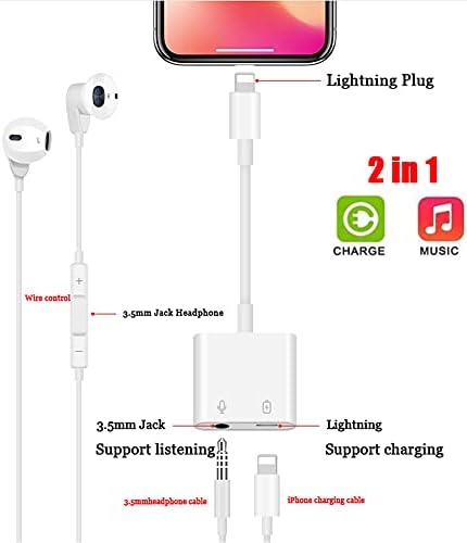 Apple MFi Sertifikalı Yıldırım 3.5 mm Kulaklık Jakı Aux Ses ve şarj adaptörü,iPhone için kulaklık Adaptörü, iPhone 13/12/11/XS/XR/X