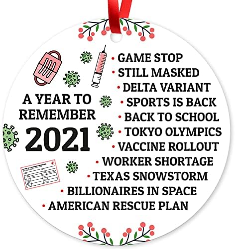 Soul Dekor 2021 Noel Süsleme, Hatırlamak için Bir Yıl 2021 Süsleme, Büyük 3.75 Yuvarlak Metal Süsleme, Kadife Kese Dahil