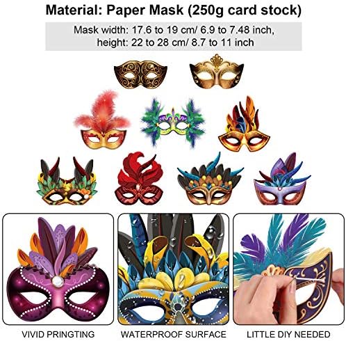 Mardi Gras Maskeleri Kağıt Maskeleri, Karnaval Geçit Sahte Tüy Yüz Maskeleri Maskeli Parti New Orleans Yenilik Maskeleri Fantezi