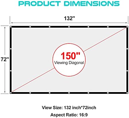 Video Projeksiyon Ekranı 150 inç, Yıkanabilir 4 K projeksiyon perdesi 16: 9 HD Katlanabilir Anti-Kırışık Taşınabilir Projektör