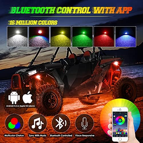 RGBW LED kaya ışıkları, Roador RGB LED kaya ışıkları ile 8 bakla Underglow renkli Neon ışık aksesuarları ile App kontrol müzik