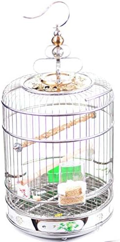 KUANDARM Yuvarlak Paslanmaz Çelik Kuş Kafesleri Asılı Papağan Evleri Gıda Kabı, 38×46cm, Gümüş