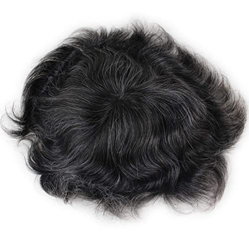 Volorıa gerçek insan saçı Fransız Dantel PU Ince Cilt Stok erkek peruğu Saç Parçaları 1B Mix 20 % Gri Saç Rengi