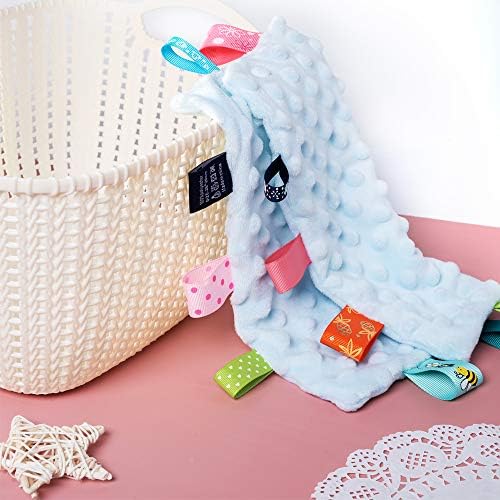 Bebek Etiketleri Güvenlik Battaniyeleri-Renkli Etiketli Bebek Yatıştırıcı Peluş Battaniye, 10 x10 Kare Duyusal Oyuncaklar,