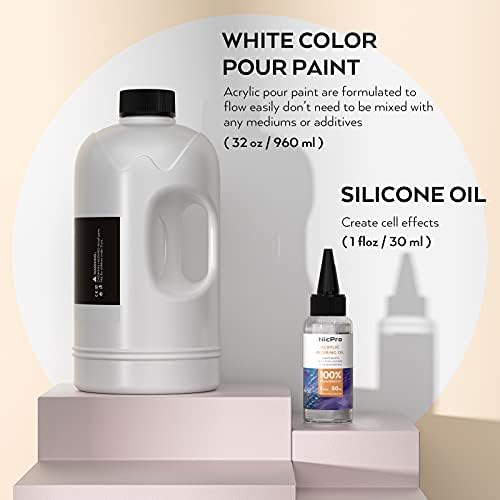 Nicpro Titanyum Beyaz Renk Akrilik Dökün Boya, 32 Ons Önceden Karışık Dökme Boya Malzemeleri ile Silikon Dökün Yağ ve Eldiven
