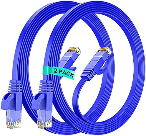 Cat 7 Ethernet Kablosu 10ft Düz İnternet LAN Ağ Yama Kablosu RJ45 Konnektörler 2 Paket-Mavi
