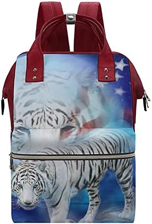 Amerikan Bayrağı Beyaz Kaplan Baskılı Bebek Bezi Çantası Bebek Bagpack Nappy Çantalar Su Geçirmez Seyahat omuzdan askili çanta
