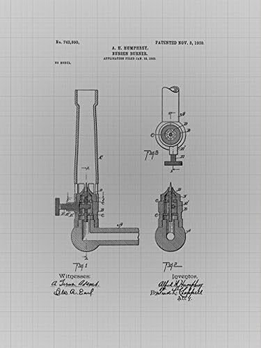 Çerçevelenebilir Patent Sanat Orijinal Beeker Bunsen Brülör Bilim Aracı 18in tarafından 24in Patent Sanat Poster Baskı Gri