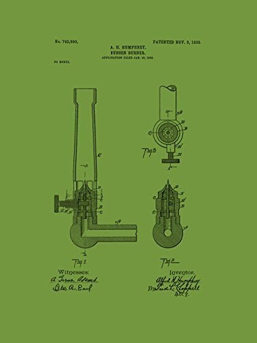 Çerçevelenebilir Patent Sanat Orijinal Hazır Çerçeve Dekor Beeker Bunsen Brülör Bilim Aracı 8in by 10in Patent Sanat Poster