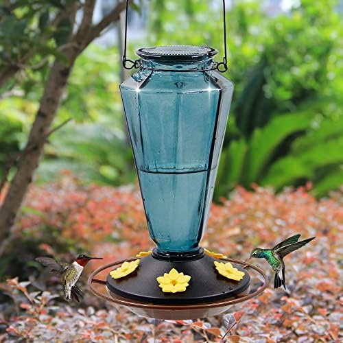 Juegoal Cam Hummingbird Besleyiciler için Outdoors-22 oz Vahşi Kuş Besleyici 5 Besleme Limanlar, elmas Şekilli Metal Kolu Asılı