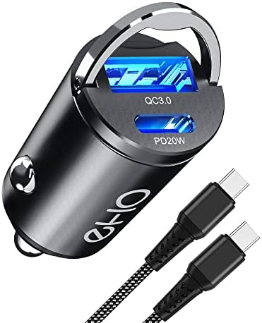 EHO USB C Araç Şarj Kablosu ile, 38 W Tüm Metal Hızlı Araç Şarj Mini Çift Bağlantı Araç Adaptörü PD & QC 3.0, iPhone ile Uyumlu