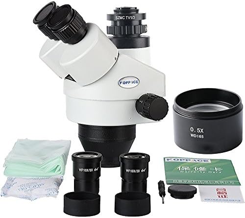 KOPPACE 7X-45X Trinoküler Stereo Mikroskop Lens, Trinoküler Endüstriyel Mikroskop, 1/3 CTV Adaptörü Mikroskop Kamera Arayüzü