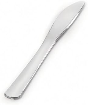 Fineline Ayarları 6077-X, Gümüş Sırlar Plastik Ağır Bıçaklar, Tek Kullanımlık Catering Soğuk Sıcak Yemek Bıçakları, 24 Parçalı