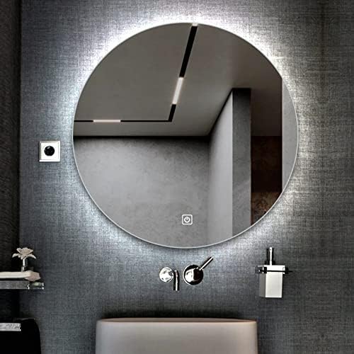 Dokunmatik Düğmeli GZPFDQ Işıklı Banyo Aynası, Yuvarlak Duvara Monte Arkadan Aydınlatmalı LED Buğu Önleyici Makyaj Aynası,