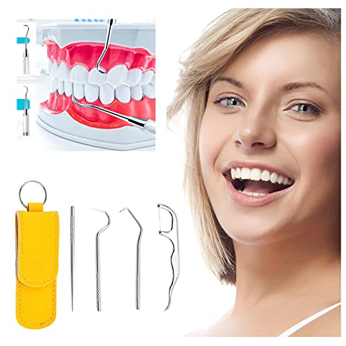Tthxqıng Diş Bakımı Diş Temizleme ıçin 4 adet Paslanmaz Çelik Diş Hijyen Kiti Diş Diş Kazıyıcı Probe Cımbız Aracı (sarı)