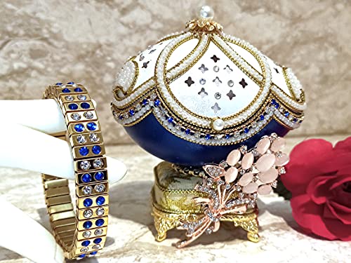 BİR TÜR Zarif Çiçek Dekoratif Kutu Çift için Özel Düğün Hediyeleri 3ct Safir TASARIMCI Mücevher Kutusu tarzı FABERGE yumurta