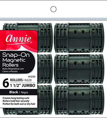 Annie Yapış Jumbo Manyetik Saç Silindirler için Saç Kıvırma ve Perma Şekillendirici-Siyah 1 1/2 - Set (6)
