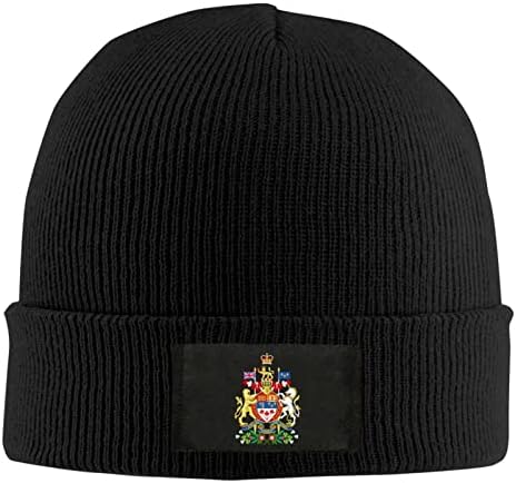 Lonafoy Arması Kanada Yorumlama Siyah Örme Şapka Unisex-Kış Sıcak Gerilebilir Kelepçeli Bere Şapka Erkekler Kadınlar için