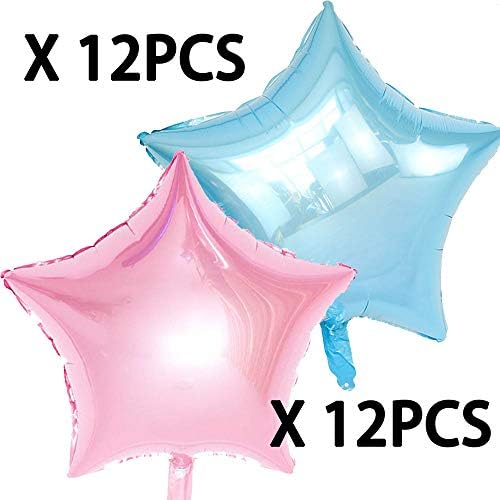 ZOOYOO 24 İnç Mavi ve Pembe Yıldız Şekli Folyo Mylar Balonlar, Pentagram Balon Doğum Günü Partisi ve Düğün Dekorasyon 24 adet