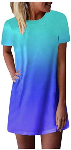 Franterd kadın kısa kollu O boyun batik Tunik üstleri rahat salıncak Tee Gömlek Mini elbise