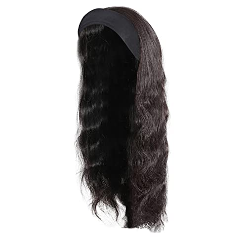 Kadın insan saç peruk kafa bandı ile bağlı günlük stil peruk uzun siyah dalgalı peruk ısıya dayanıklı iplik saç